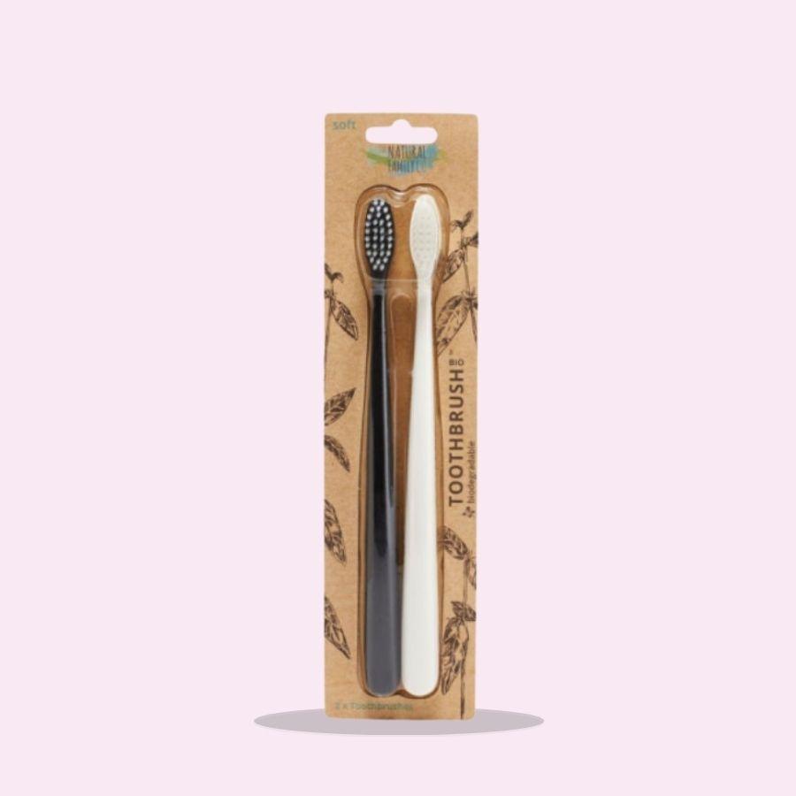 Image of NFco Twin Pack Bio Toothbrush Pirate Black & Ivory Desert